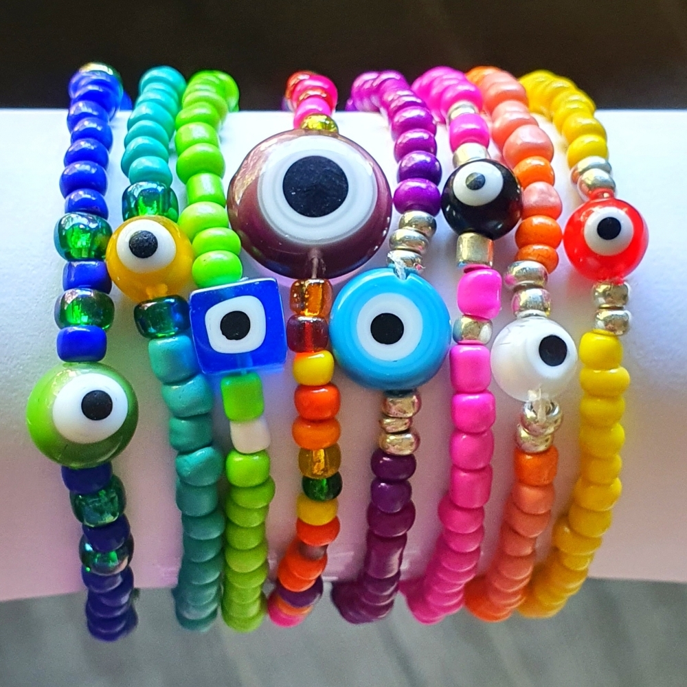 Evil Eye Protection Beads Bracelets Set of 8